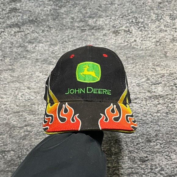 John Deere Other - Vintage John Deere Hat Flames Hat‎ Embroidered Grunge Skater Y2K Adjustable Cap